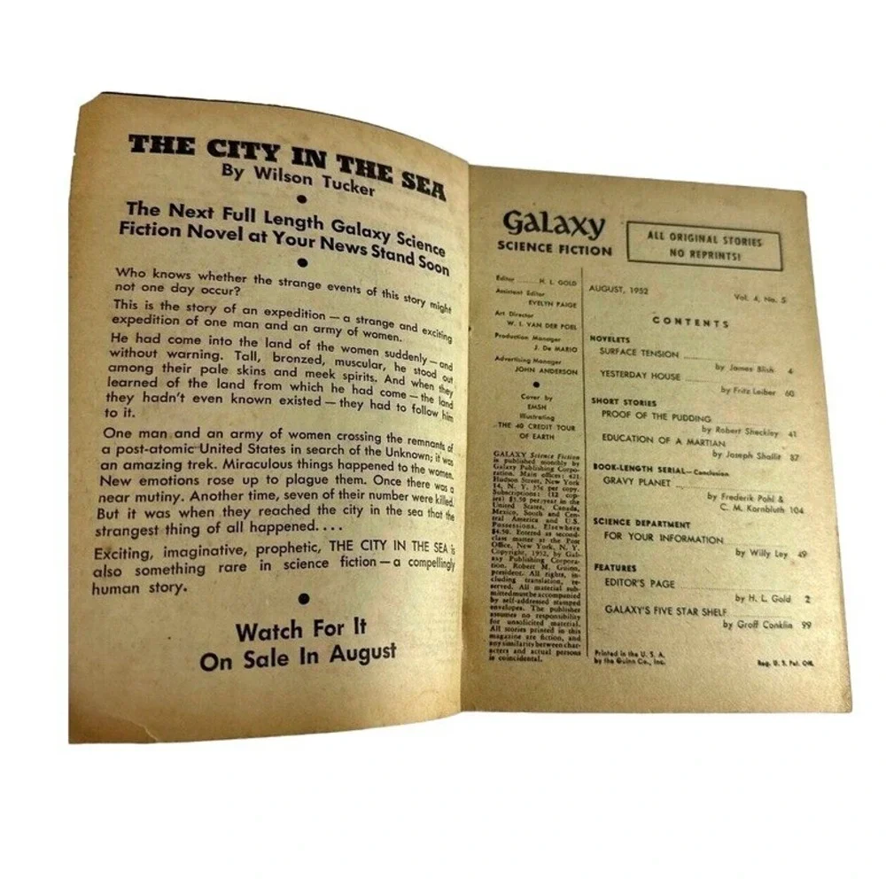 Galaxy Science Fiction Magazine‎ October 1952 August 1952 Vintage SciFi Books